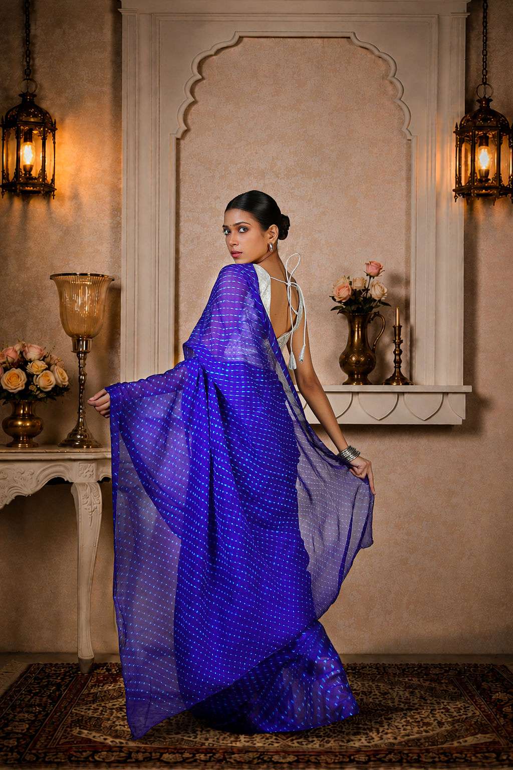 Pure Chinon fabric Lehariya Saree, Mothra Design, Double Lehariya, Color-Royal BluePure Chinon fabric Lehariya Saree, Mothra Design, Double Lehariya, Color-Royal Blue