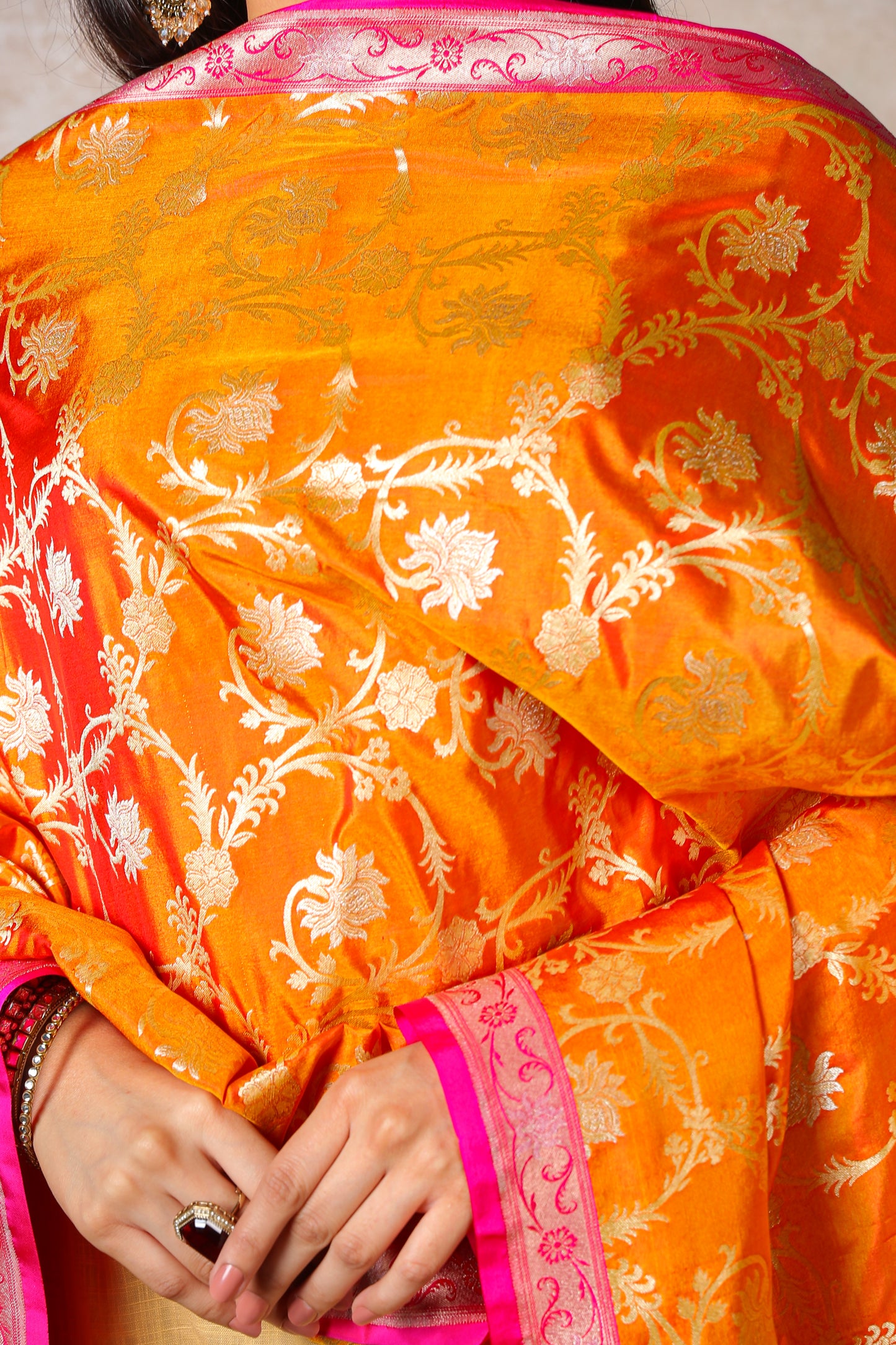 Agni – 100% Pure Silk Banarasi Dupatta in Rust Orange & Magenta