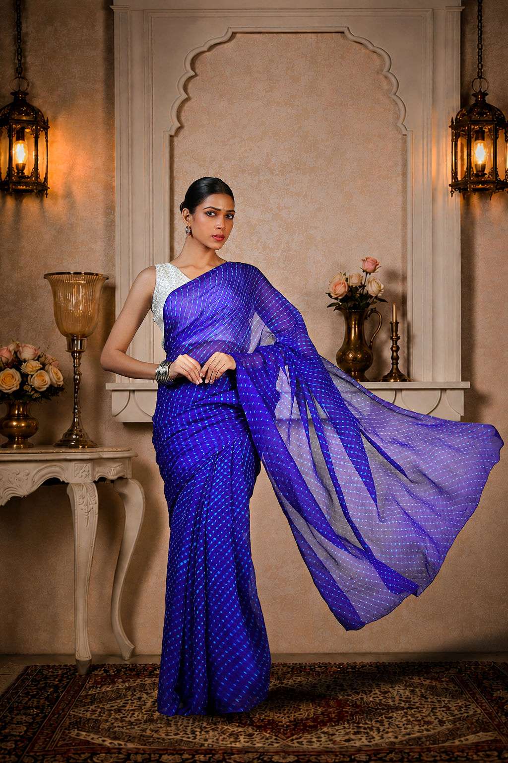 Pure Chinon fabric Lehariya Saree, Mothra Design, Double Lehariya, Color-Royal BluePure Chinon fabric Lehariya Saree, Mothra Design, Double Lehariya, Color-Royal Blue