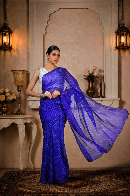 Pure Chinon fabric Lehariya Saree, Mothra Design, Double Lehariya, Color-Royal BluePure Chinon fabric Lehariya Saree, Mothra Design, Double Lehariya, Color-Royal Blue