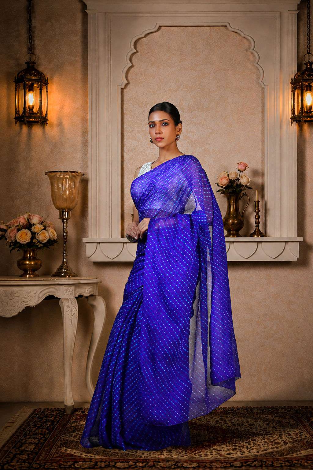 Pure Chinon fabric Lehariya Saree, Mothra Design, Double Lehariya, Color-Royal BluePure Chinon fabric Lehariya Saree, Mothra Design, Double Lehariya, Color-Royal Blue