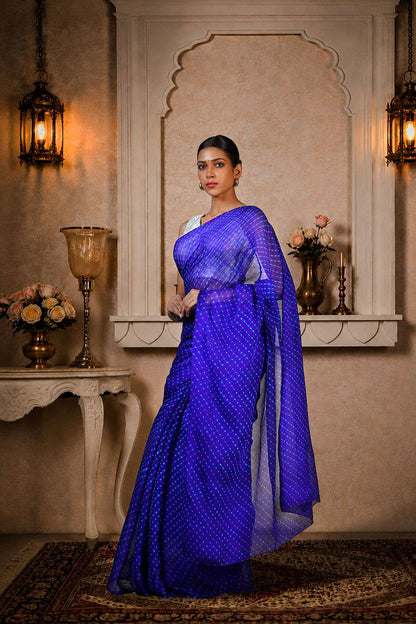 Pure Chinon fabric Lehariya Saree, Mothra Design, Double Lehariya, Color-Royal BluePure Chinon fabric Lehariya Saree, Mothra Design, Double Lehariya, Color-Royal Blue