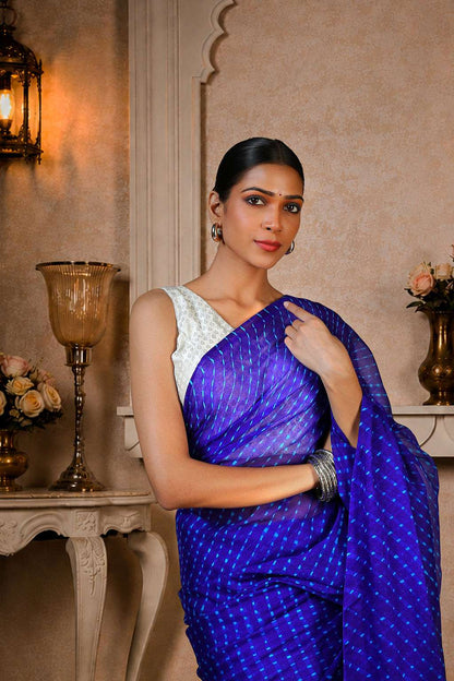 Pure Chinon fabric Lehariya Saree, Mothra Design, Double Lehariya, Color-Royal BluePure Chinon fabric Lehariya Saree, Mothra Design, Double Lehariya, Color-Royal Blue