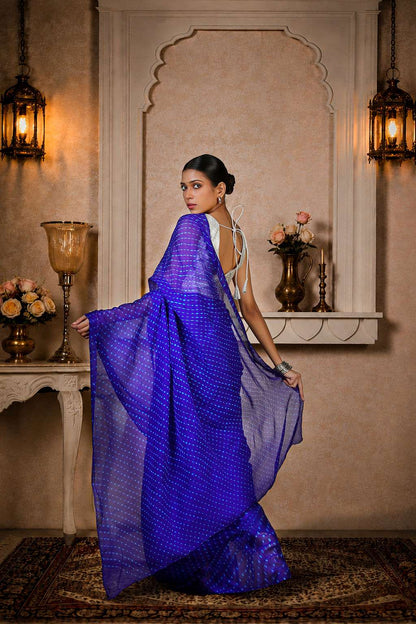 Pure Chinon fabric Lehariya Saree, Mothra Design, Double Lehariya, Color-Royal BluePure Chinon fabric Lehariya Saree, Mothra Design, Double Lehariya, Color-Royal Blue