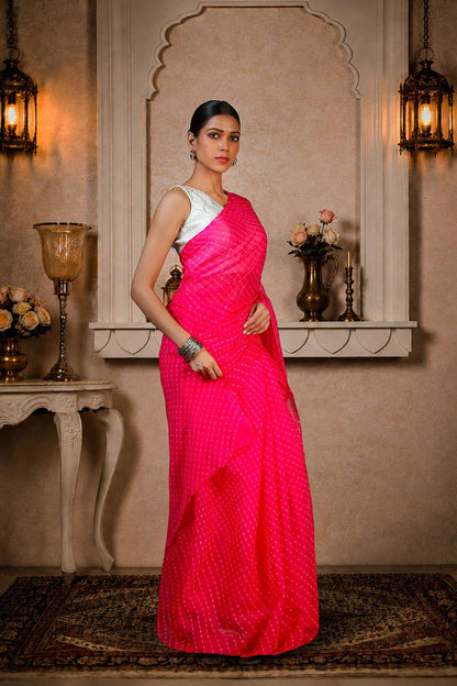 Pure Chinon fabric Lehariya Saree, Mothra Design, Double Lehariya, Color-Magenta