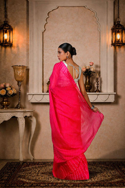 Pure Chinon fabric Lehariya Saree, Mothra Design, Double Lehariya, Color-Magenta