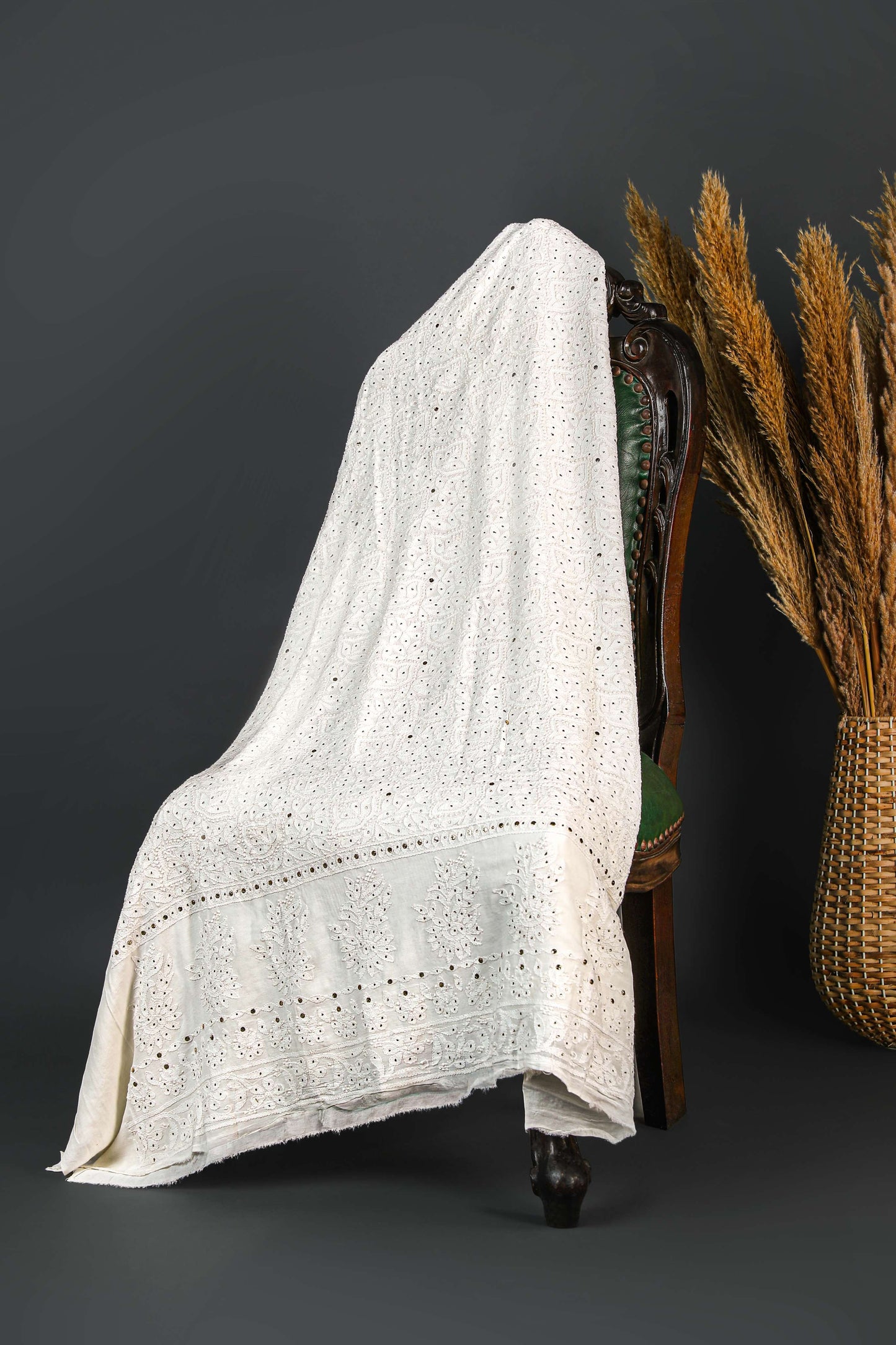 2 Piece Dress Material (Shirt+Bottom) with Mukaish work, Fine Georgette, Color-Acru