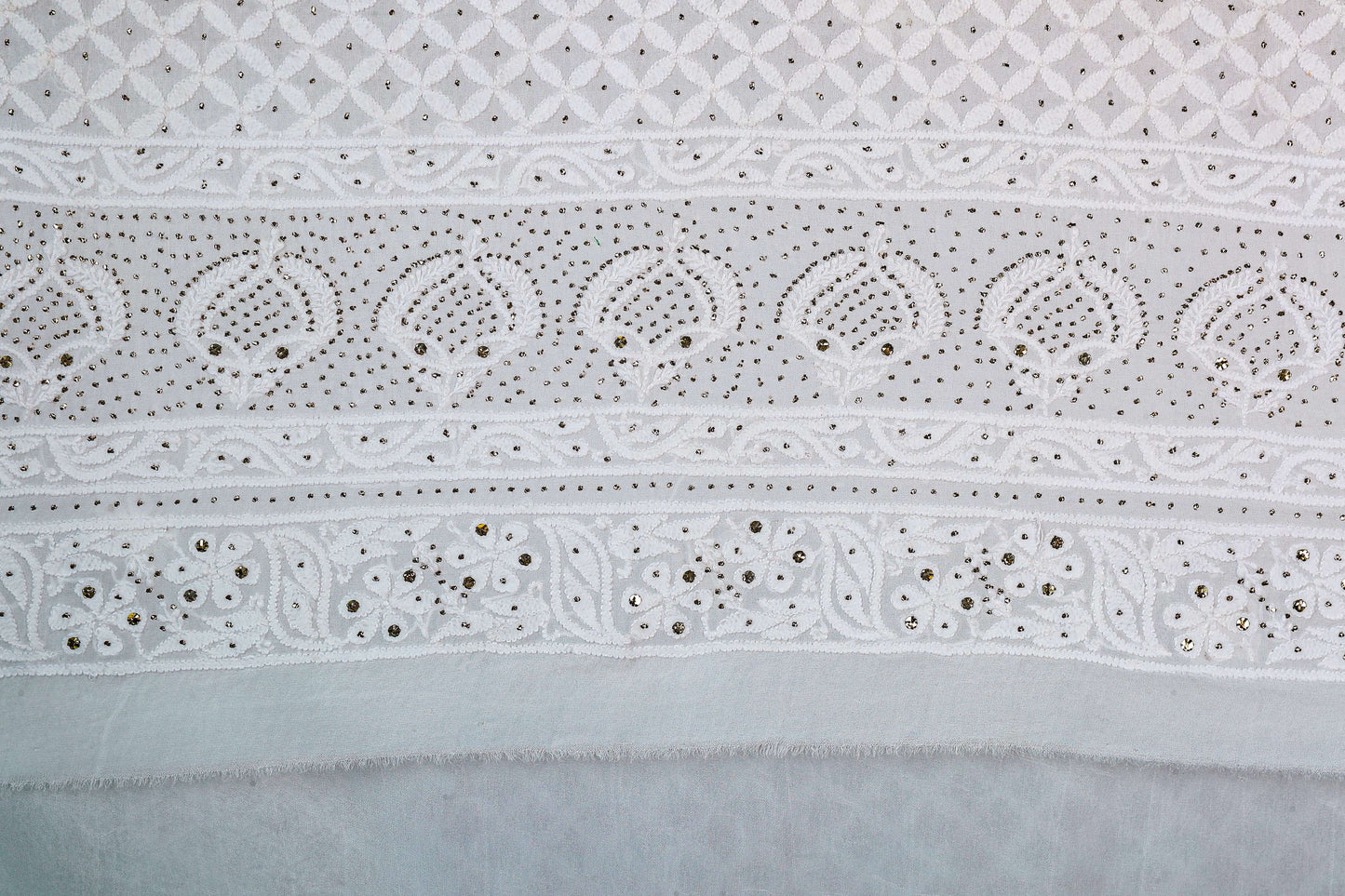 2 Piece Dress Material (Shirt+Bottom) with Mukaish work, Georgette, Color-Acru