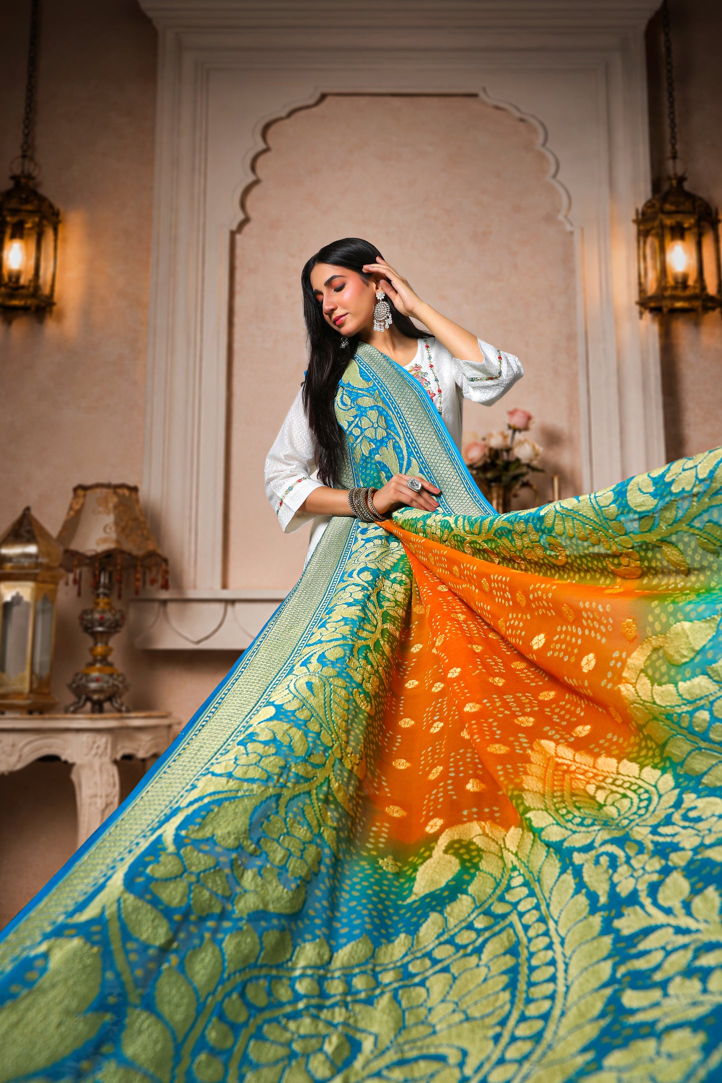 Pushpika – Floral Rai Bandhani Dupatta