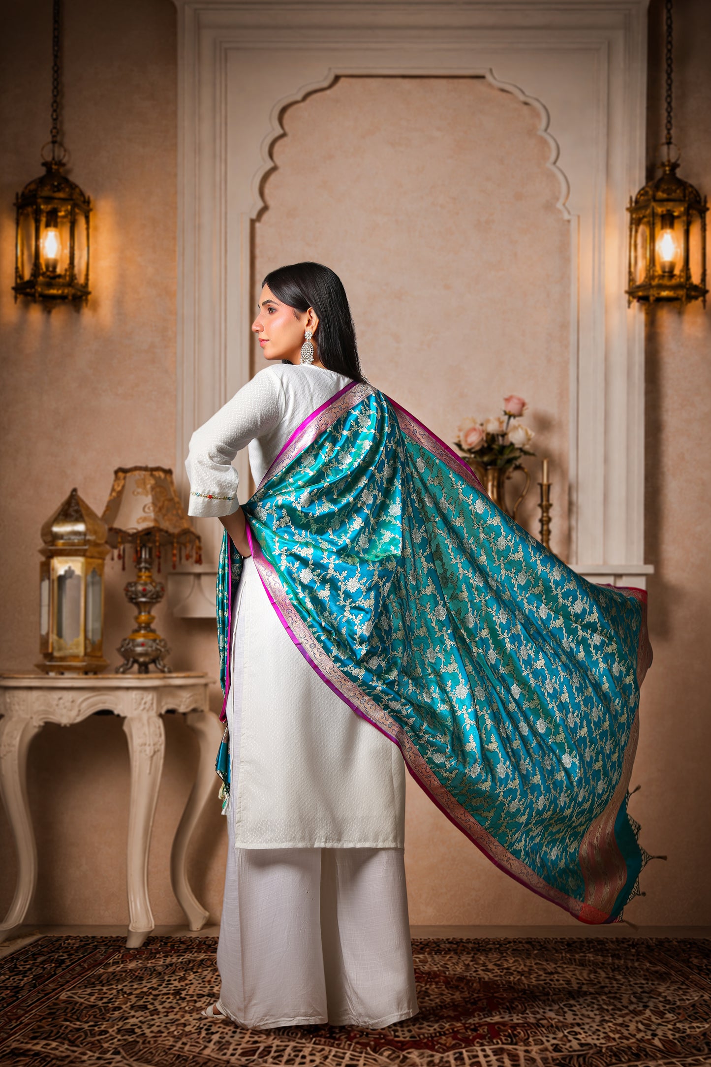 Neelkamal – 100% Pure Silk Banarasi Dupatta in Turquoise