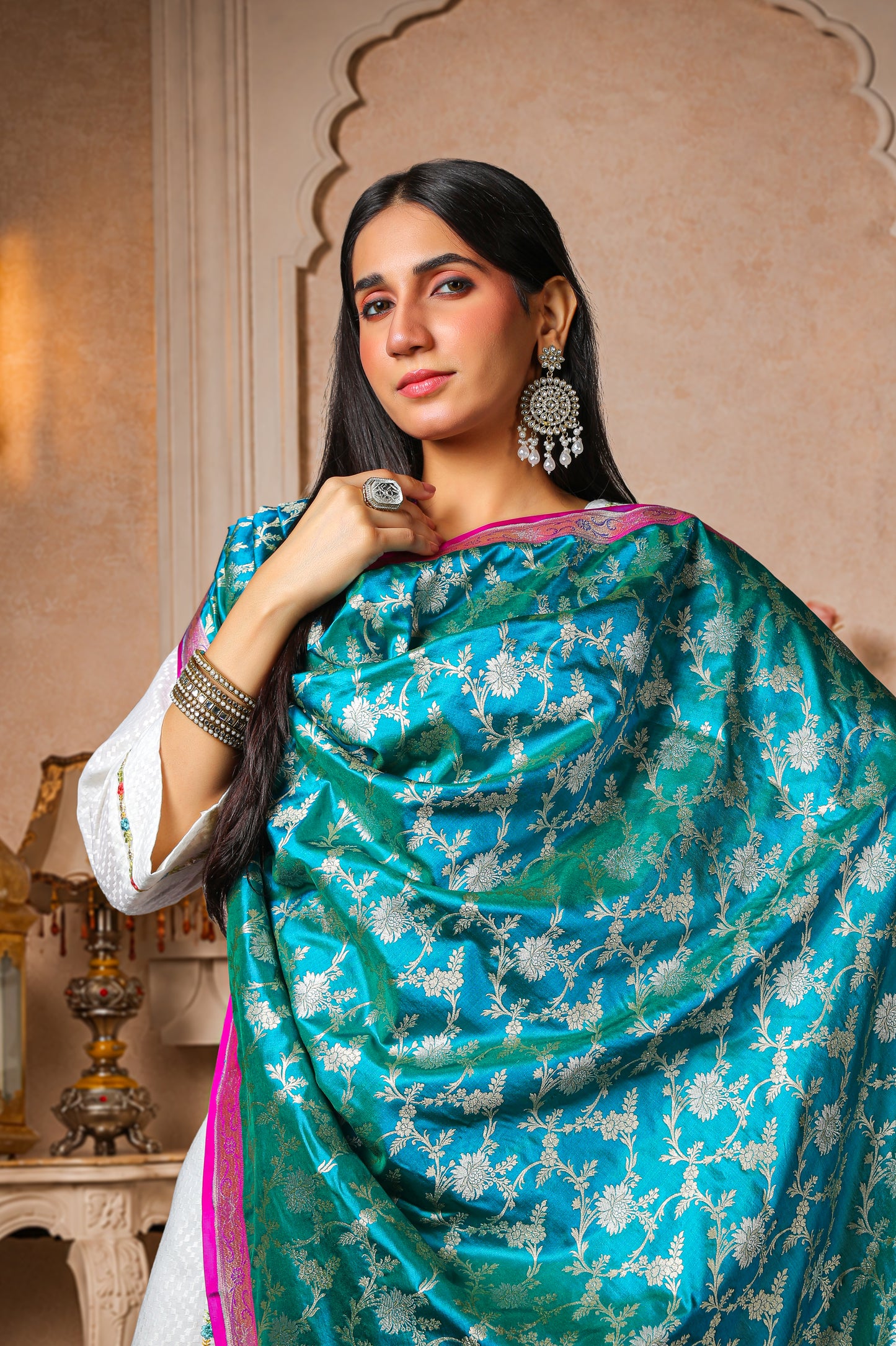 Neelkamal – 100% Pure Silk Banarasi Dupatta in Turquoise