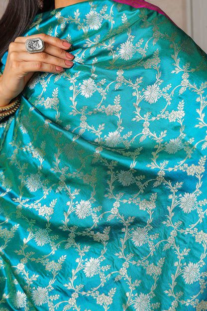 Neelkamal – 100% Pure Silk Banarasi Dupatta in Turquoise