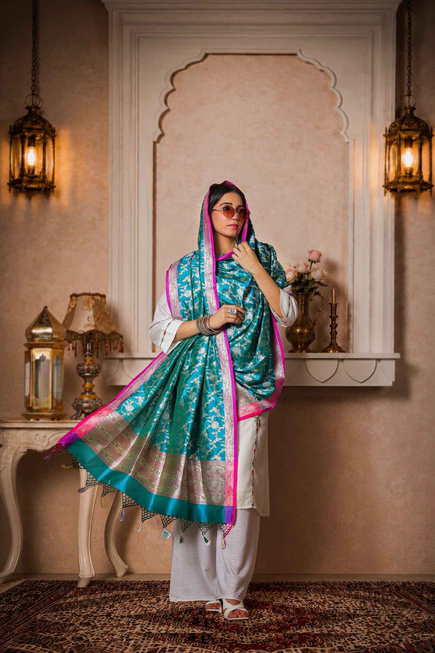 Neelkamal – 100% Pure Silk Banarasi Dupatta in Turquoise