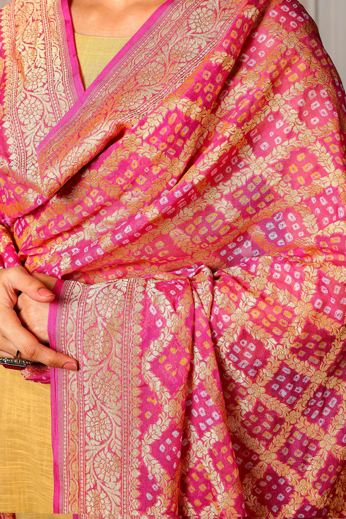 Gulnaar – Pure Khaddi Georgette Rai Bandhani Dupatta