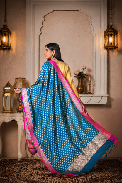 Indraneel – Pure Silk Banarasi Dupatta in Royal Blue