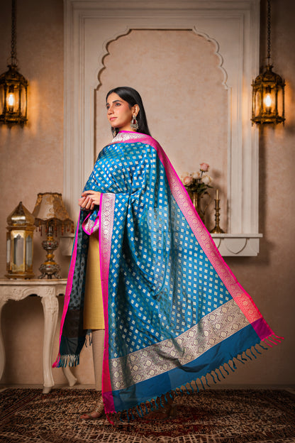 Indraneel – Pure Silk Banarasi Dupatta in Royal Blue