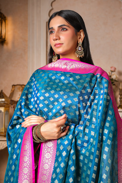 Indraneel – Pure Silk Banarasi Dupatta in Royal Blue