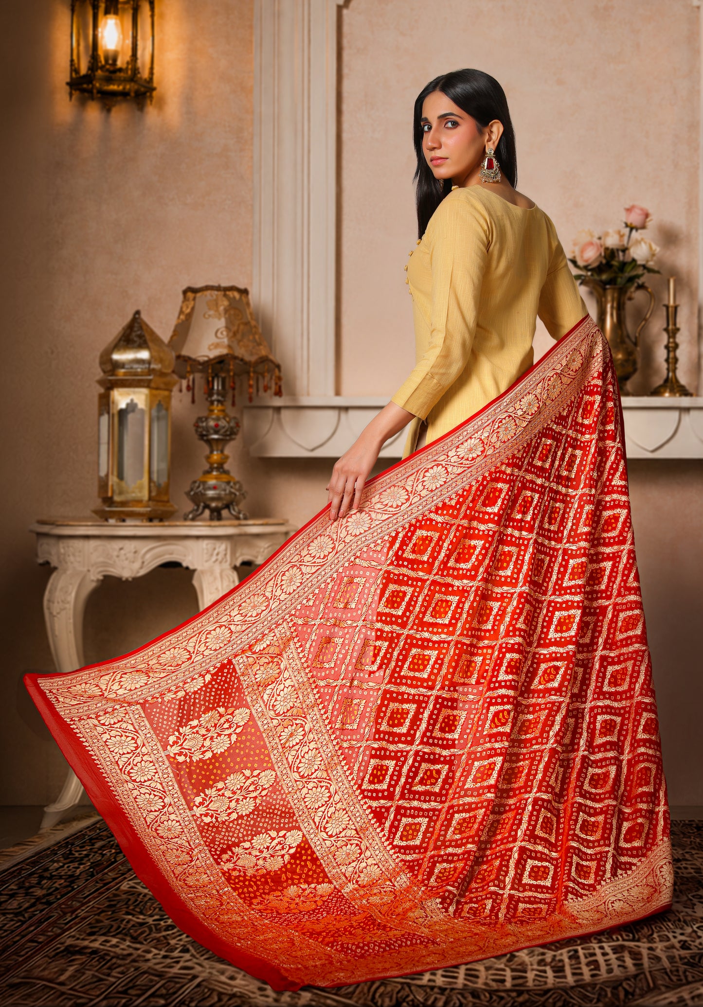 Sindoori – Pure Khaddi Georgette Rai Bandhani Dupatta