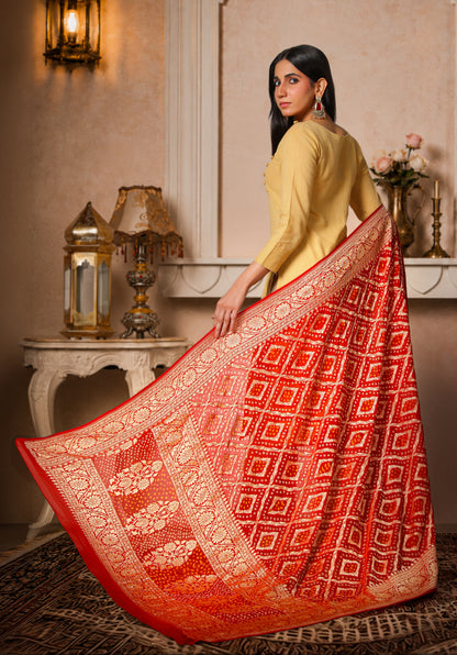 Sindoori – Pure Khaddi Georgette Rai Bandhani Dupatta