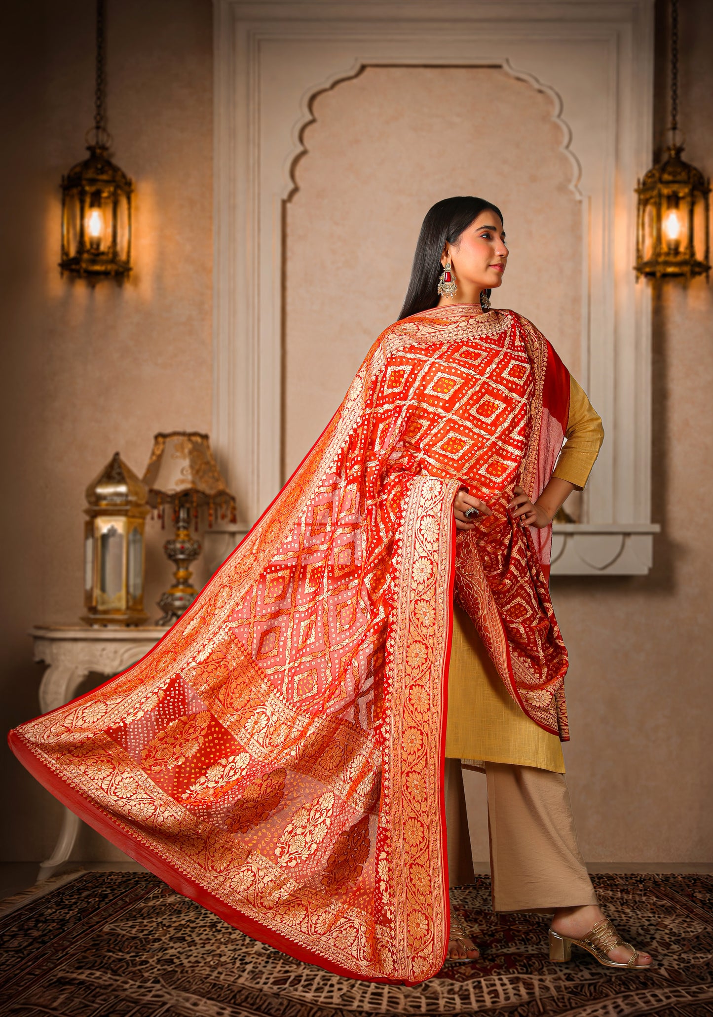 Sindoori – Pure Khaddi Georgette Rai Bandhani Dupatta