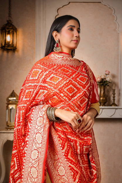 Sindoori – Pure Khaddi Georgette Rai Bandhani Dupatta