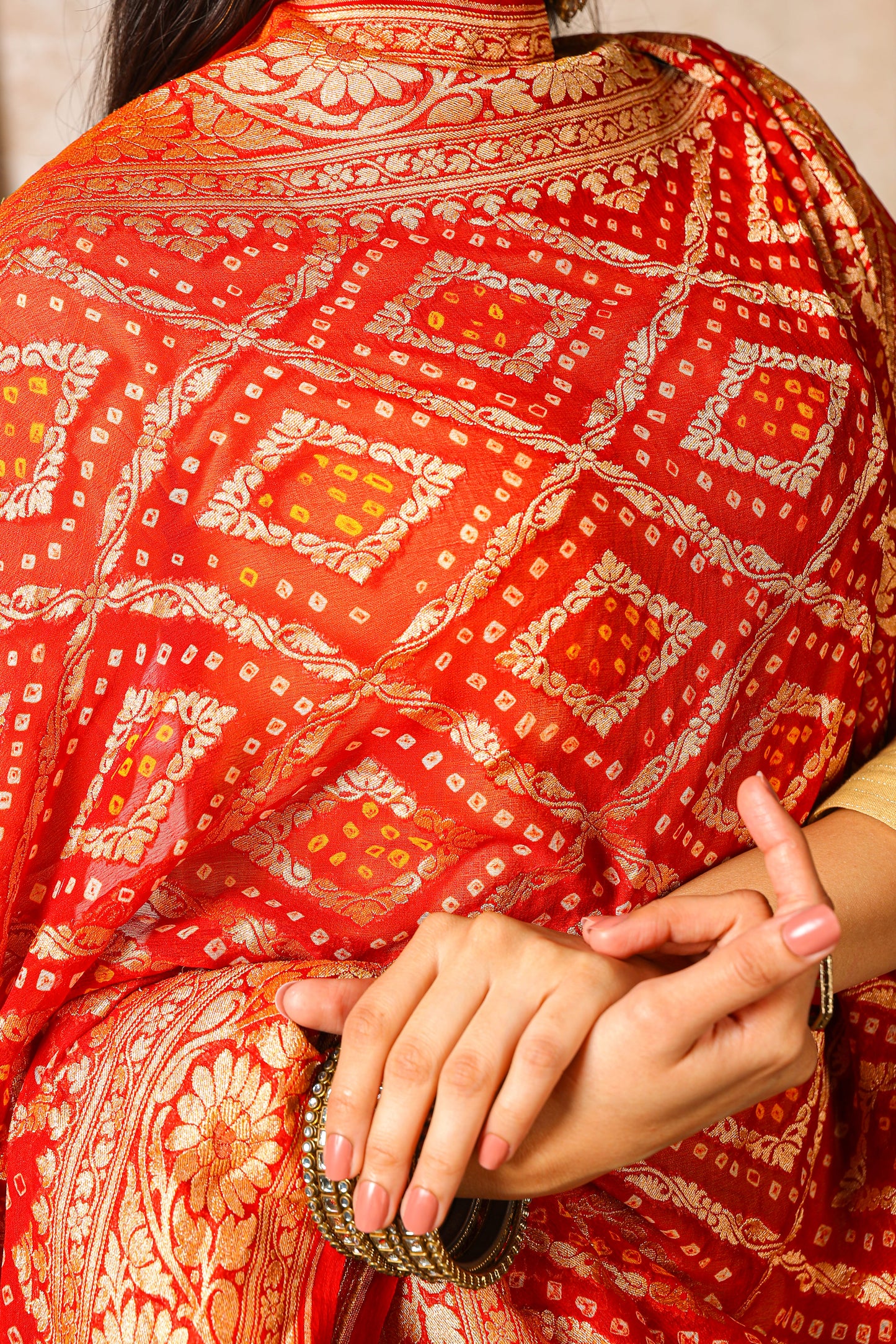 Sindoori – Pure Khaddi Georgette Rai Bandhani Dupatta