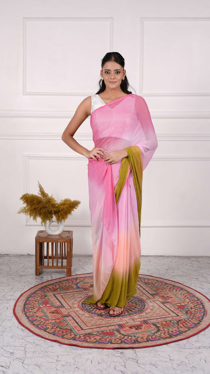 Pure Chinon fabric Lehariya Saree, Mothra Design, Double Lehariya, Color-Cyan Blue
