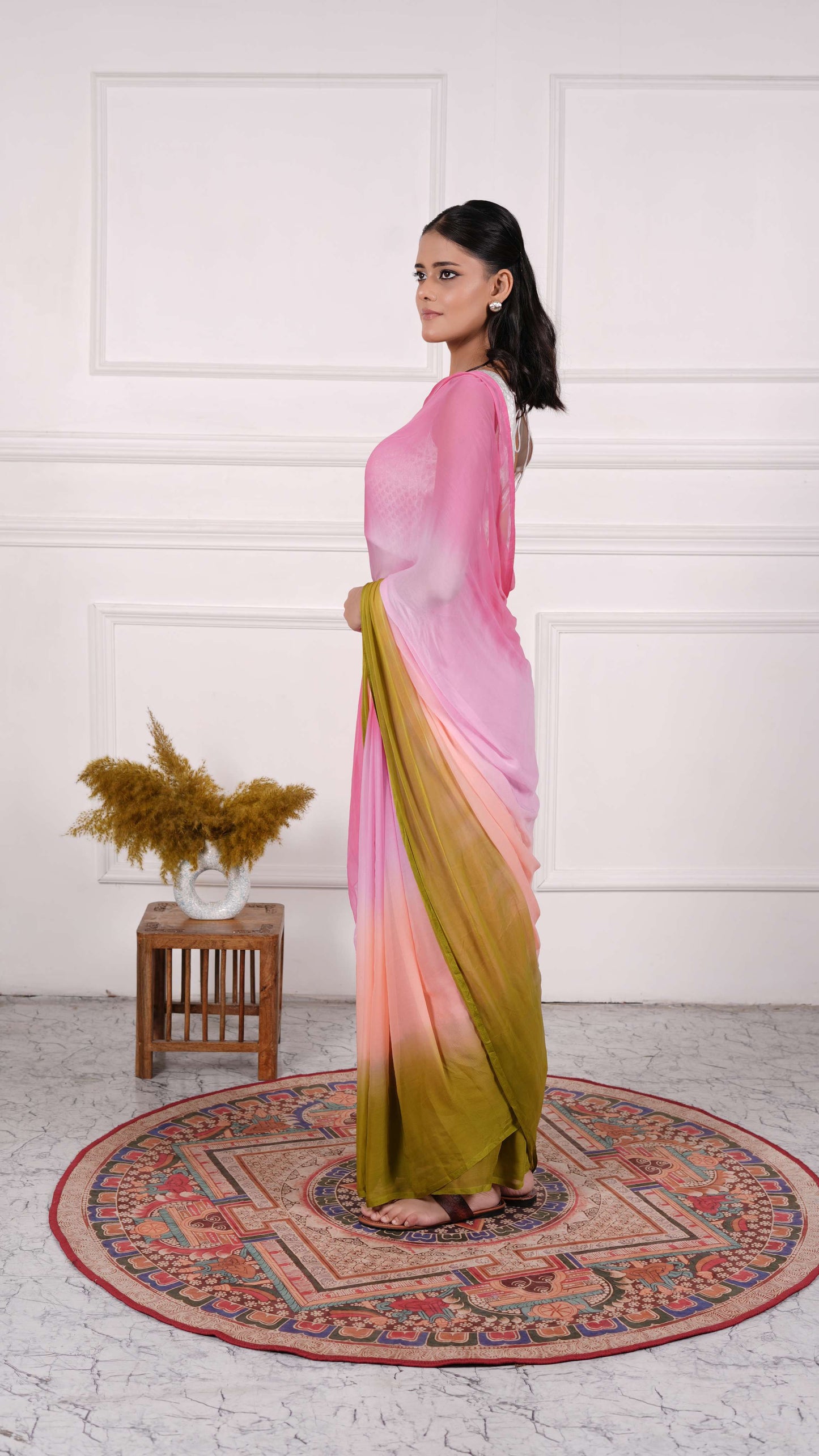 Pure Chinon fabric Lehariya Saree, Mothra Design, Double Lehariya, Color-Cyan Blue