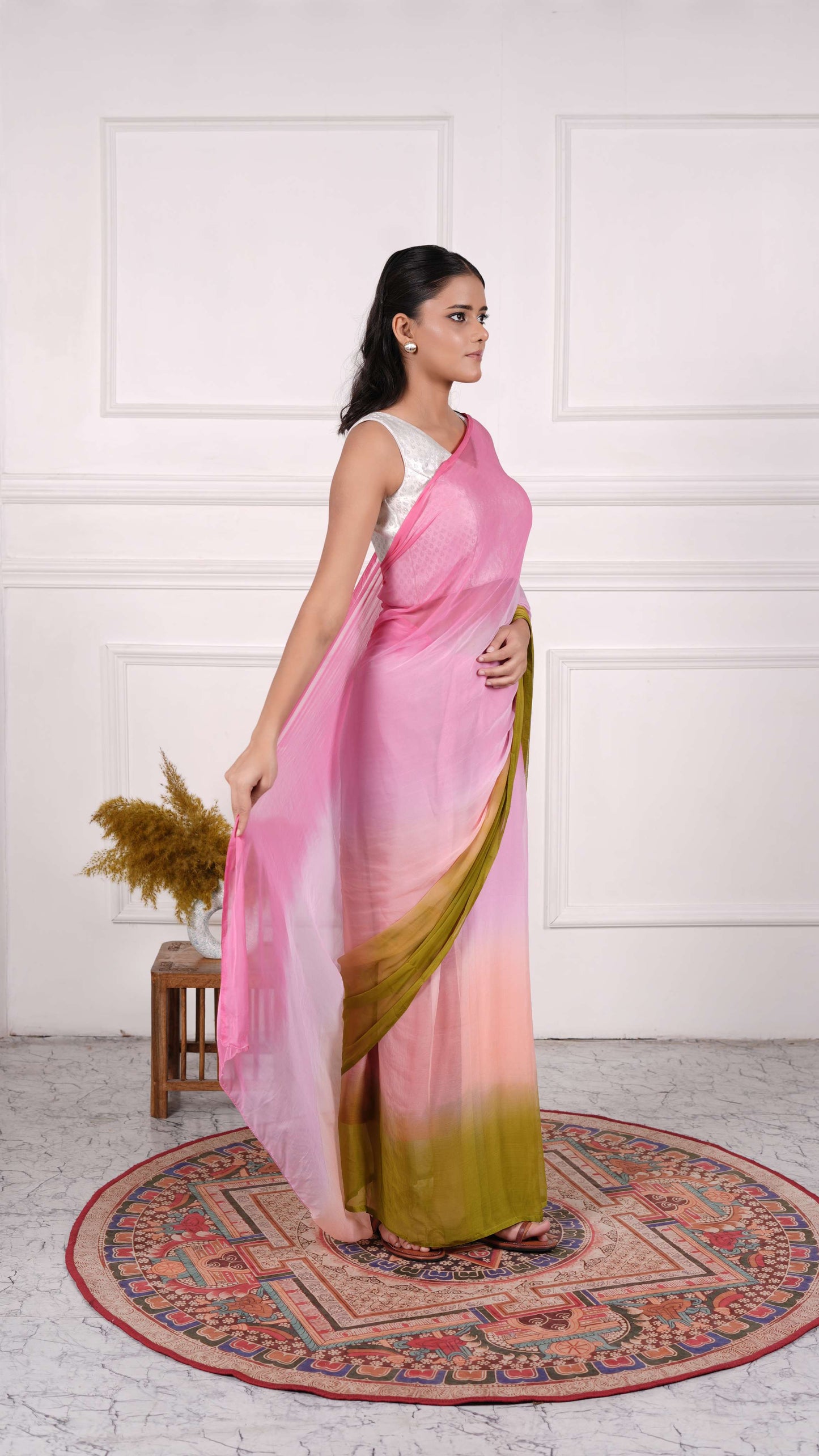 Pure Chinon fabric Lehariya Saree, Mothra Design, Double Lehariya, Color-Cyan Blue