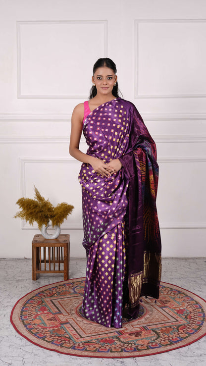 Modal Silk Gujrati Bandhej Saree, Color-Grey