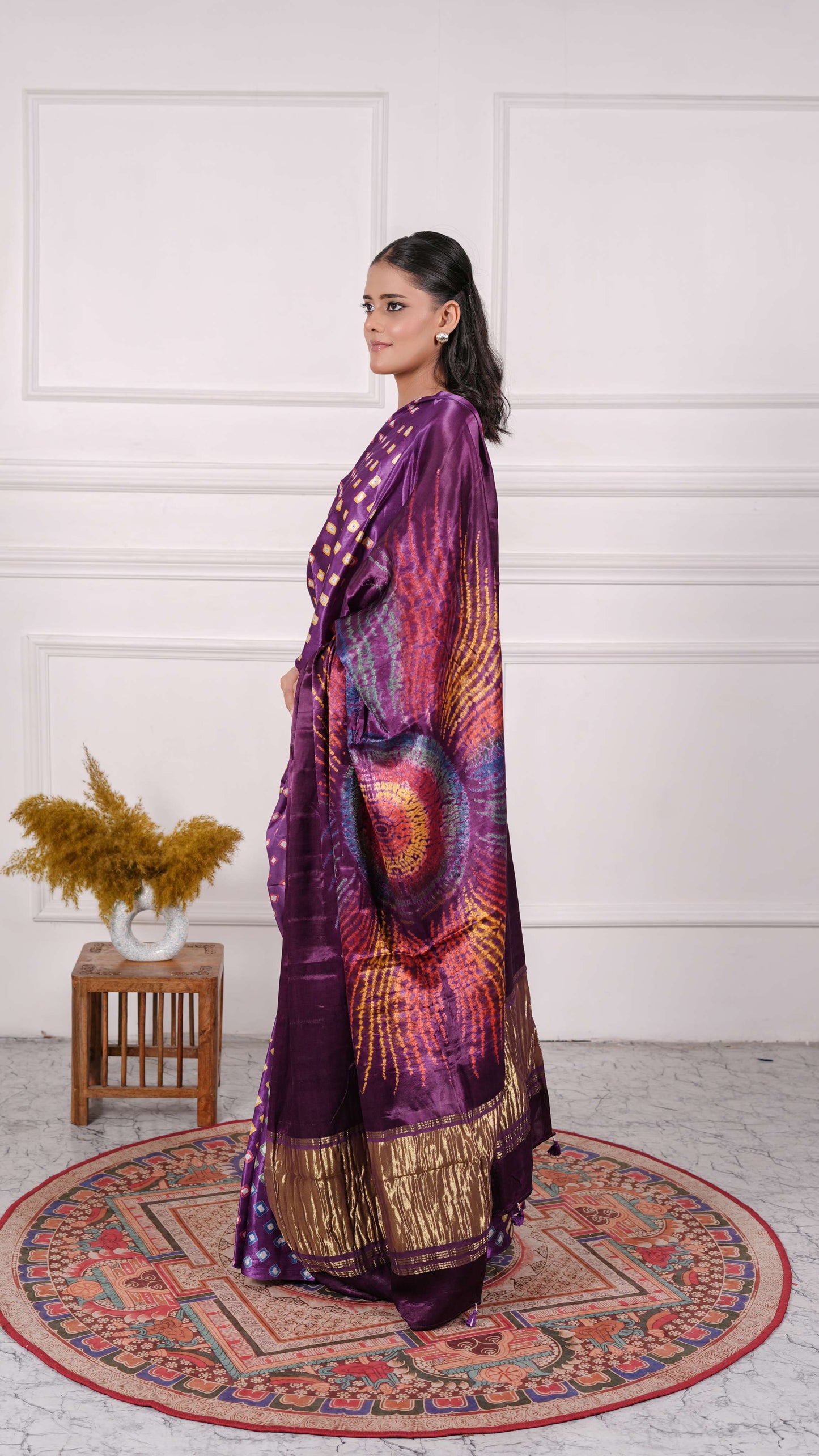Modal Silk Gujrati Bandhej Saree, Color-Grey