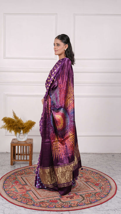 Modal Silk Gujrati Bandhej Saree, Color-Grey