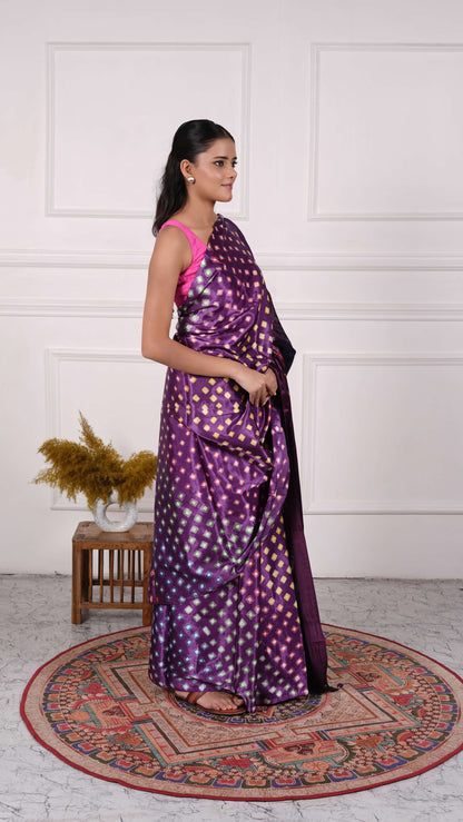 Modal Silk Gujrati Bandhej Saree, Color-Grey