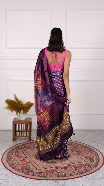 Modal Silk Gujrati Bandhej Saree, Color-Grey