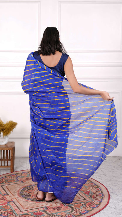 Pure Viscose Chiffon Lehariya Saree, Color-Magenta w/Green