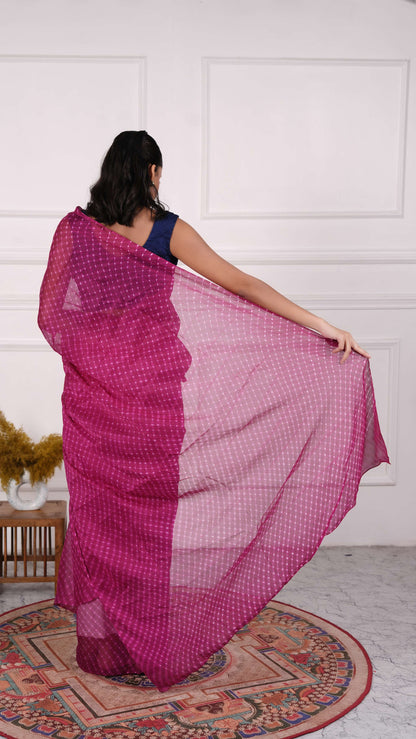 Pure Chinon fabric Lehariya Saree, Mothra Design, Double Lehariya, Color-Dark Magenta