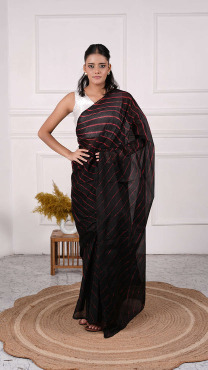 Pure Viscose Chiffon Lehariya Saree, Color-Magenta w/Green