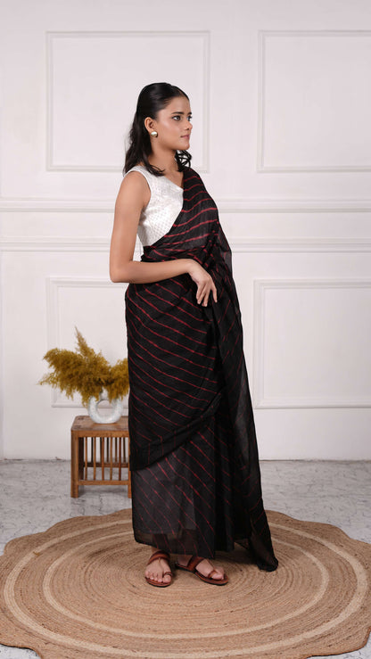 Pure Viscose Chiffon Lehariya Saree, Color-Magenta w/Green