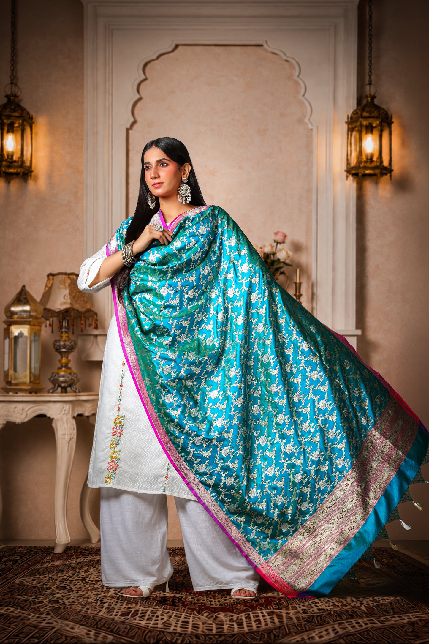 Neelkamal – 100% Pure Silk Banarasi Dupatta in Turquoise