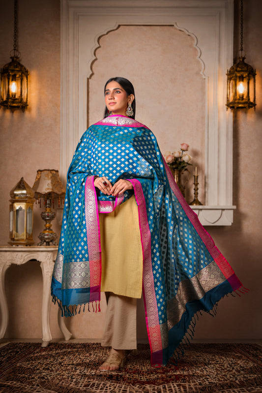 Indraneel – Pure Silk Banarasi Dupatta in Royal Blue