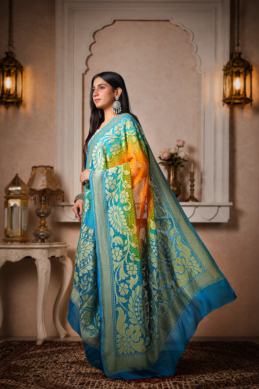 Pushpika – Floral Rai Bandhani Dupatta