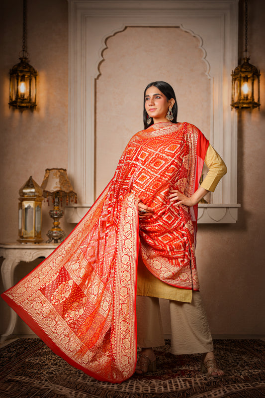 Sindoori – Pure Khaddi Georgette Rai Bandhani Dupatta