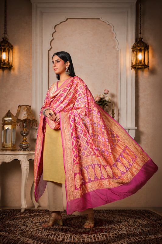 Gulnaar – Pure Khaddi Georgette Rai Bandhani Dupatta